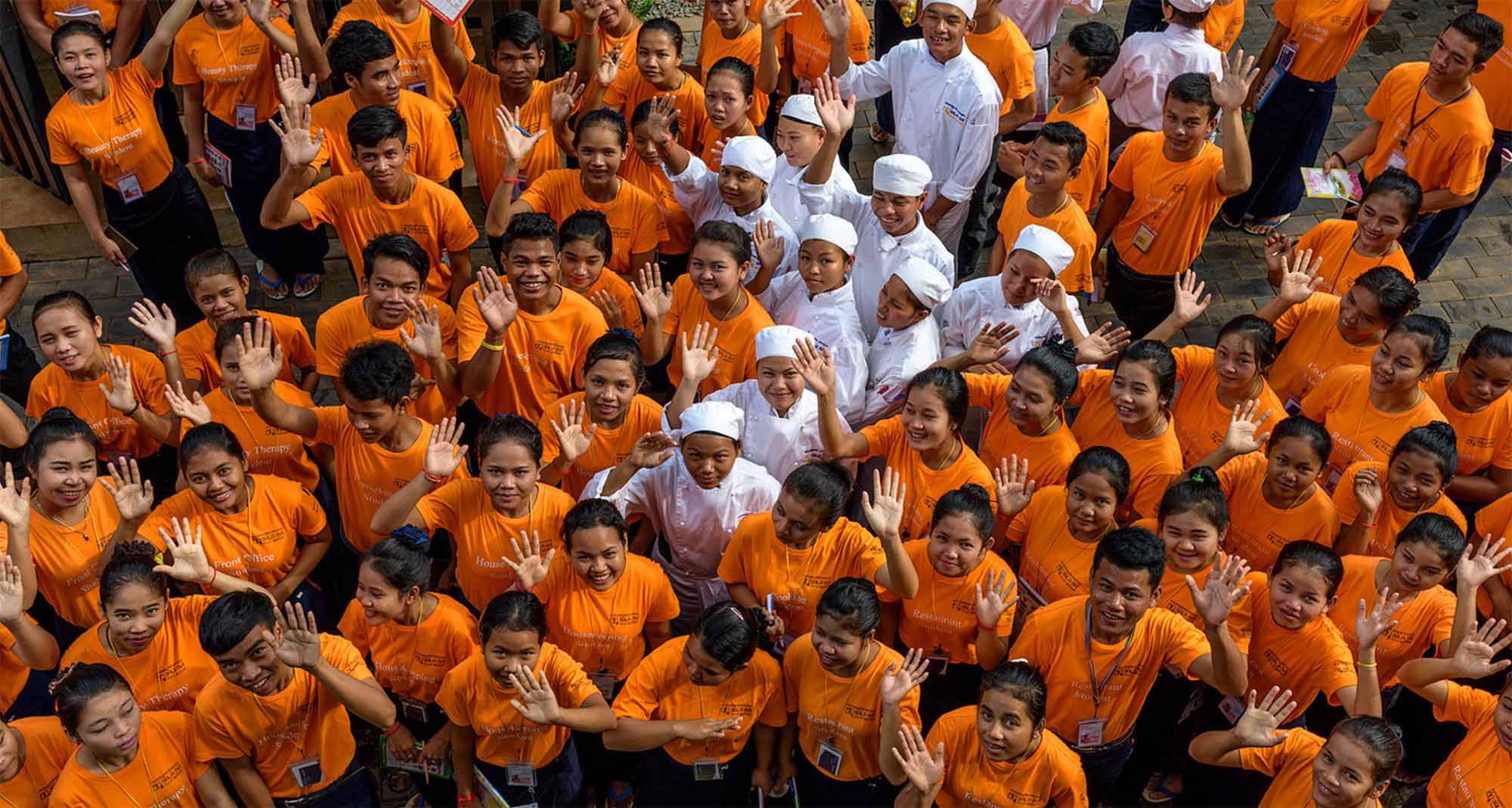Stuents rallying in the courtyard at the Sala Baï School